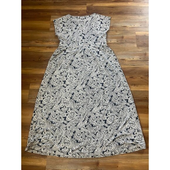 Lands End Women Petite Blue White Paisley Stretchy Maxi Dress Size LP - Picture 2 of 9
